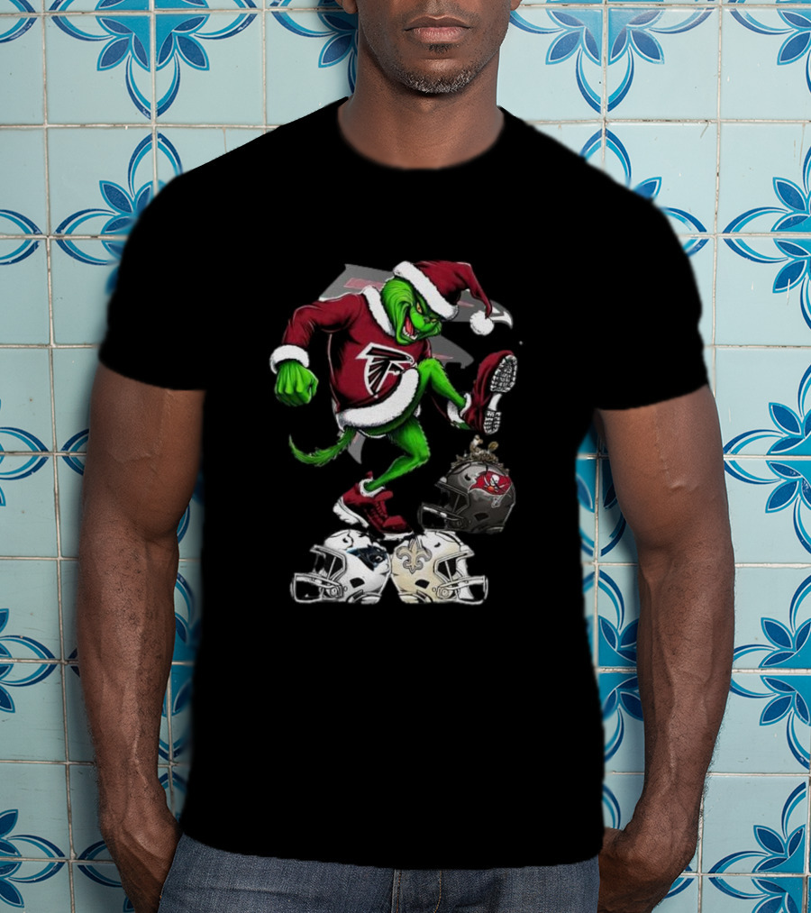 Atlanta Falcons Grinch Stomping On Rival Helmets Christmas T-Shirt