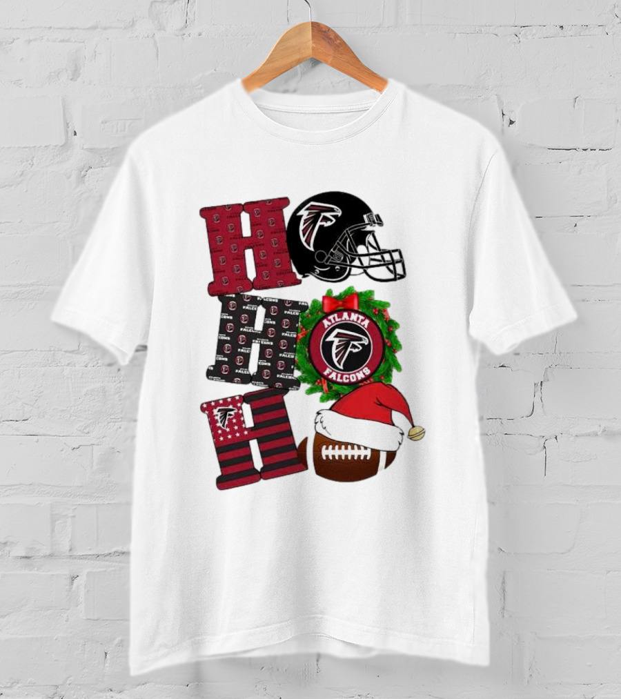 Atlanta Falcons Ho Ho Ho Merry Christmas Football Helmet Wreath Santa Hat T-Shirt