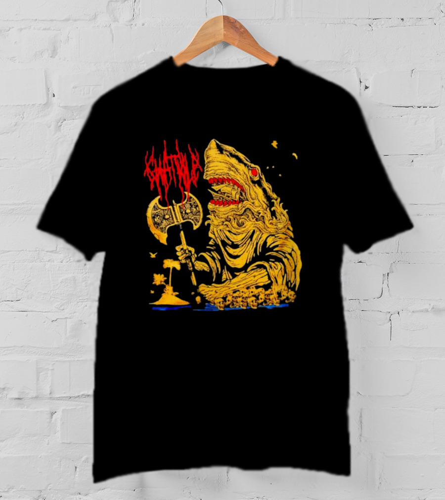 Chat Pile Shark With Axe On Tropical Beach T-Shirt