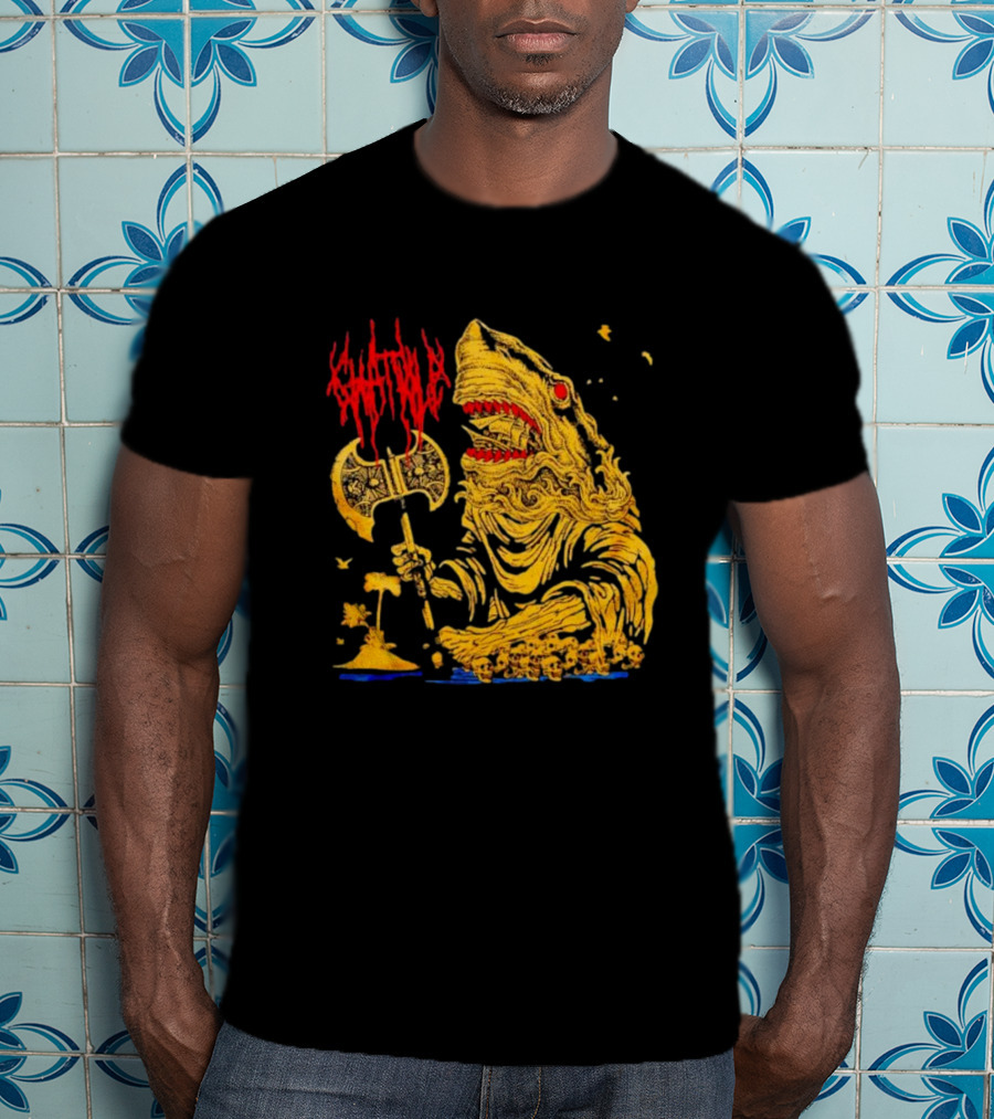 Chat Pile Shark With Axe On Tropical Beach T-Shirt