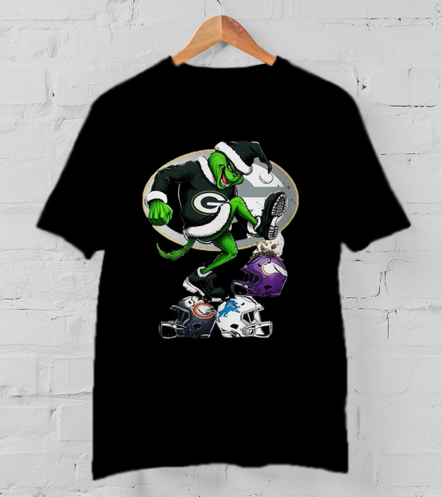 Green Bay Packers Grinch Crushing Rival Football Teams With Christmas Spirit T-Shirt