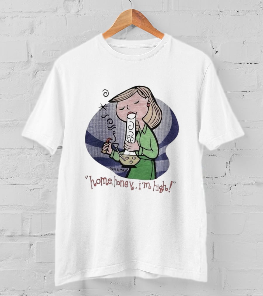 Home Honey I’m High Cartoon Character Smoking Bong T-Shirt