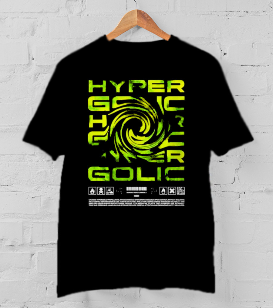 Hypergolic Safety Warning Symbols Swirl Text T-Shirt