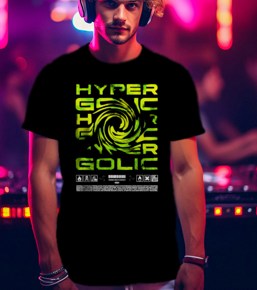 Hypergolic Safety Warning Symbols Swirl Text T-Shirt
