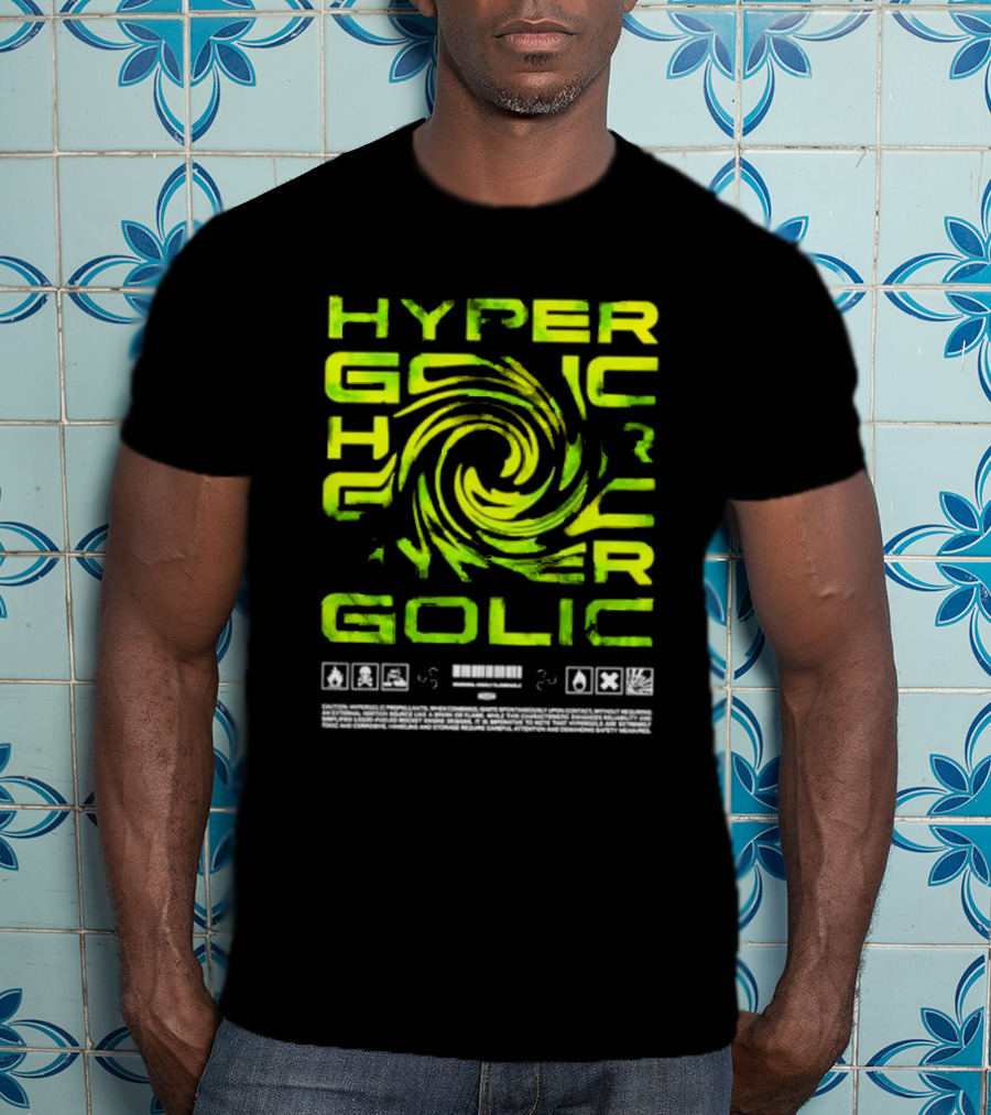 Hypergolic Safety Warning Symbols Swirl Text T-Shirt