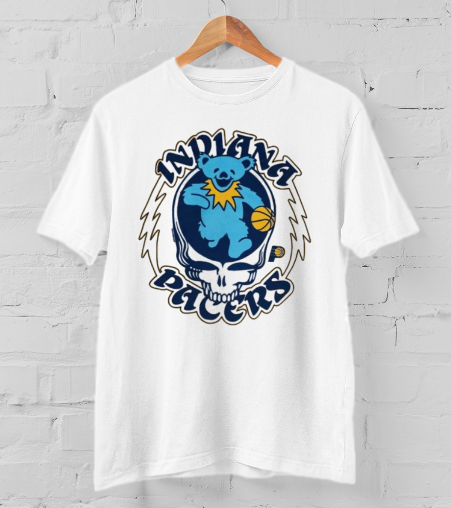 Indiana Pacers Grateful Dead Bear Basketball Icon With Skull T-Shirt