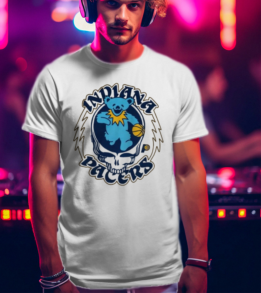 Indiana Pacers Grateful Dead Bear Basketball Icon With Skull T-Shirt
