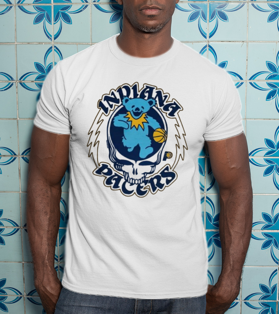 Indiana Pacers Grateful Dead Bear Basketball Icon With Skull T-Shirt
