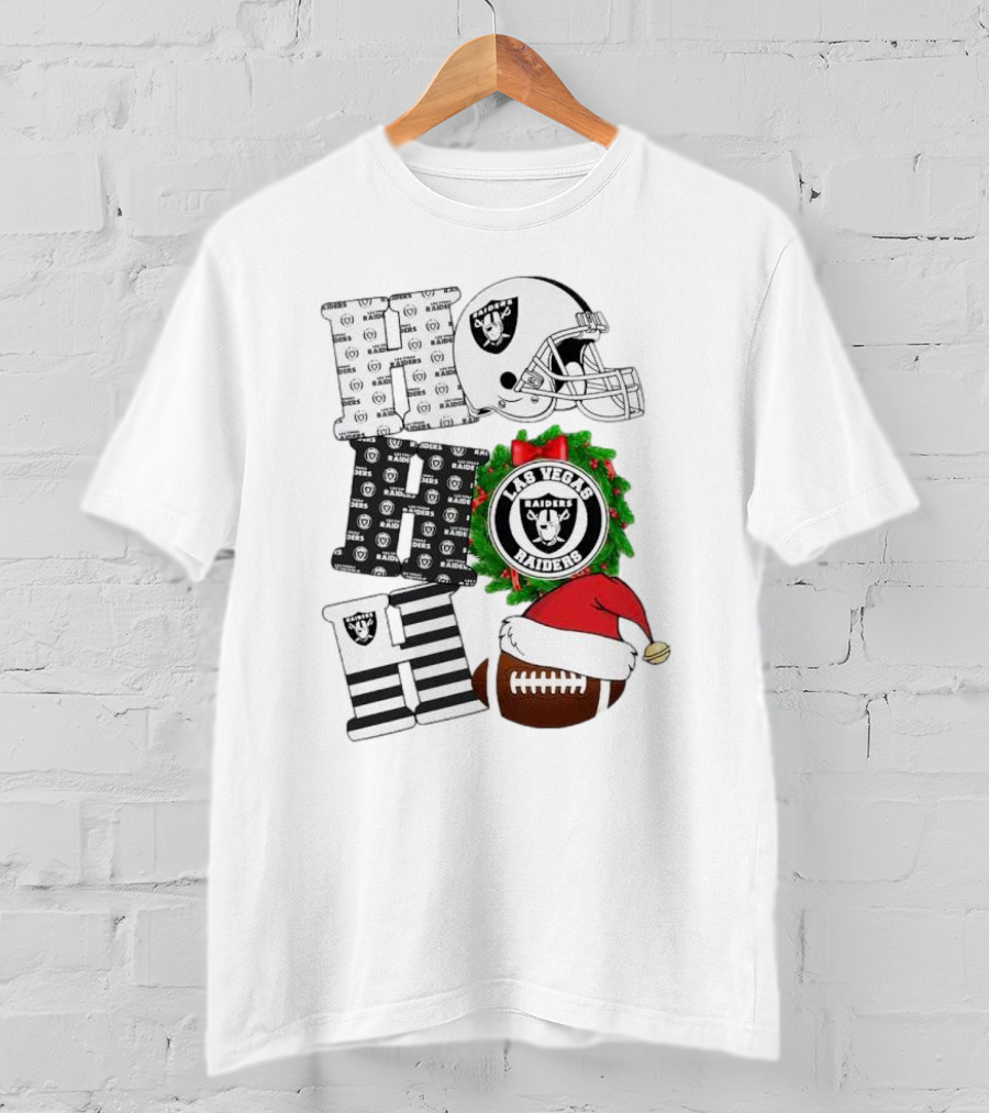 Las Vegas Raiders Ho Ho Ho Merry Christmas Helmet Wreath Football T-Shirt