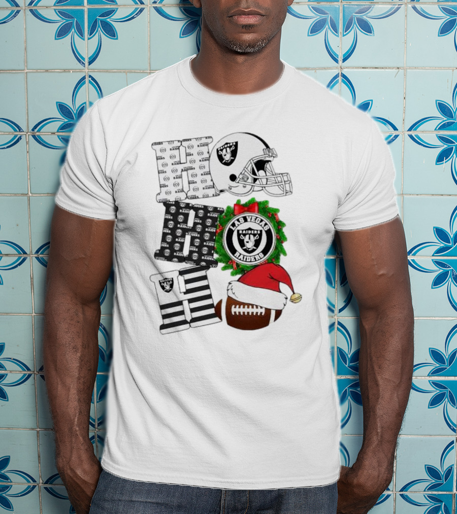 Las Vegas Raiders Ho Ho Ho Merry Christmas Helmet Wreath Football T-Shirt