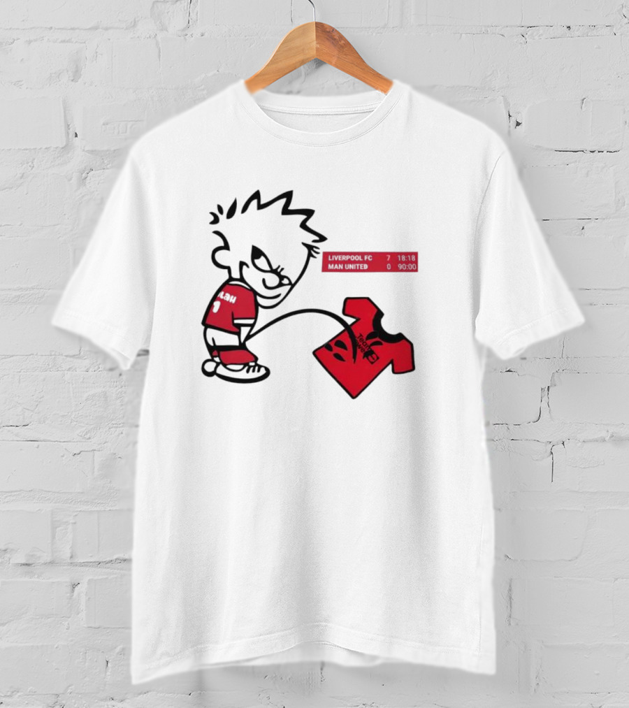 Liverpool FC 7-0 Man United Parody With Cartoon Boy Image T-Shirt