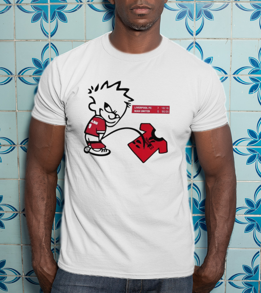 Liverpool FC 7-0 Man United Parody With Cartoon Boy Image T-Shirt