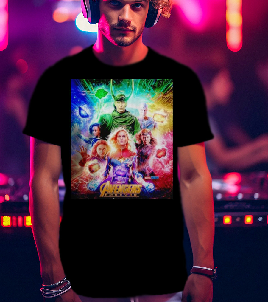 Marvel Studios Avengers Forever Loki Captain Marvel Scarlet Witch Vision Trail Of Infinity Stones T-Shirt