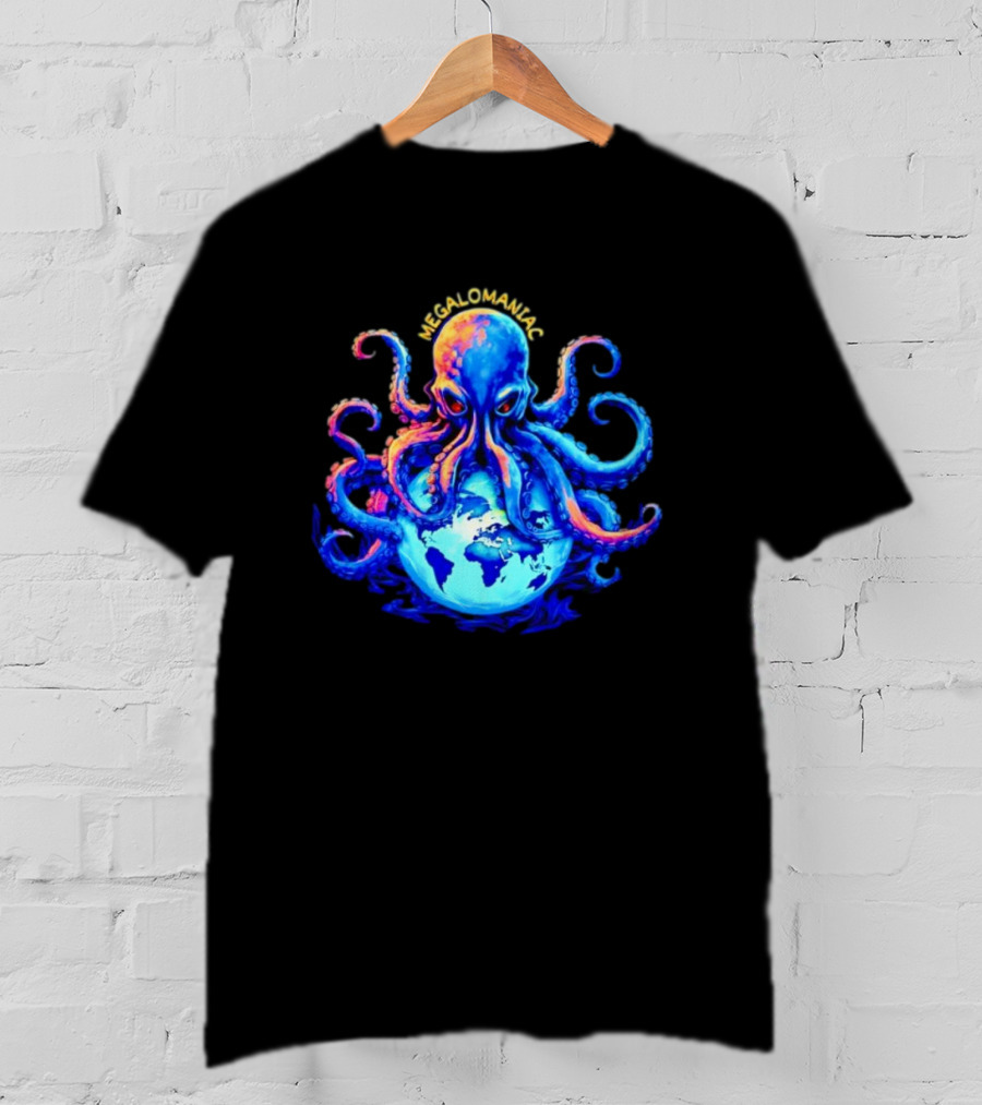 Megalomaniac Kraken Octopus On Globe T-Shirt