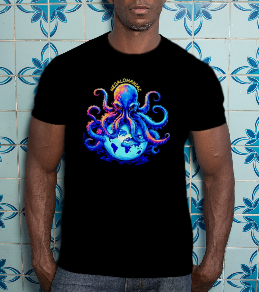 Megalomaniac Kraken Octopus On Globe T-Shirt