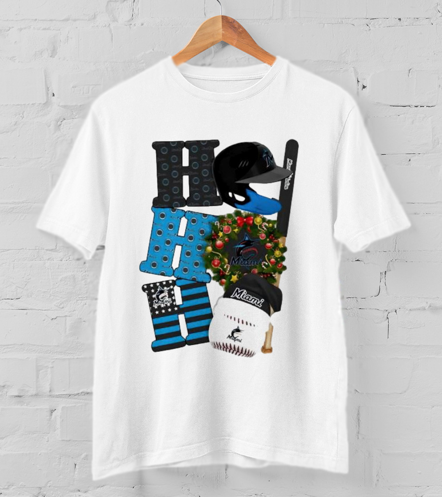 Miami Marlins Ho Ho Ho Merry Christmas Baseball Wreath Socks Helmet Batcap T-Shirt