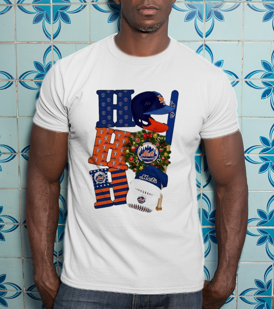 New York Mets Ho Ho Ho Merry Christmas Mets Baseball Holiday T-Shirt