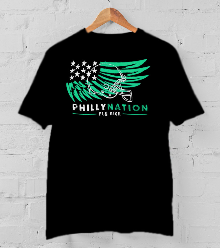 Philly Nation Fly High Philadelphia Eagles Football Helmet Stars Stripes T-Shirt