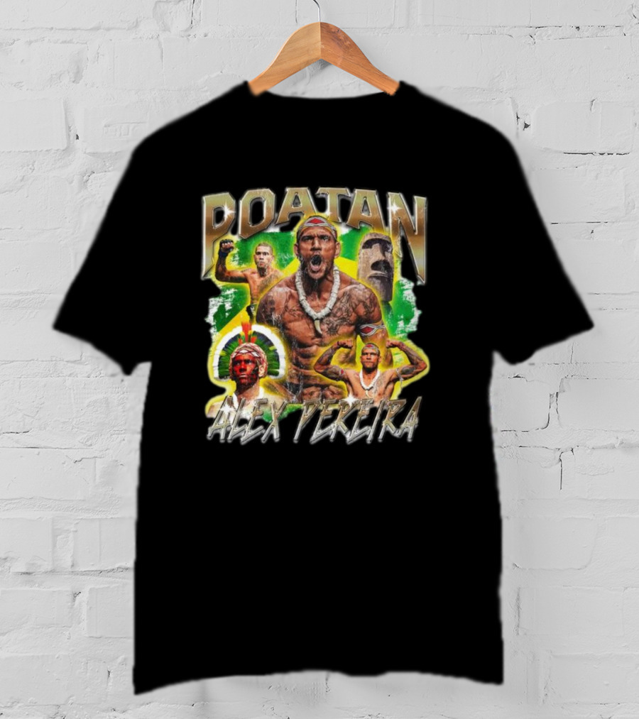 Poatan Alex Pereira Warrior Spirit Brazilian Flag Moai Statue T-Shirt