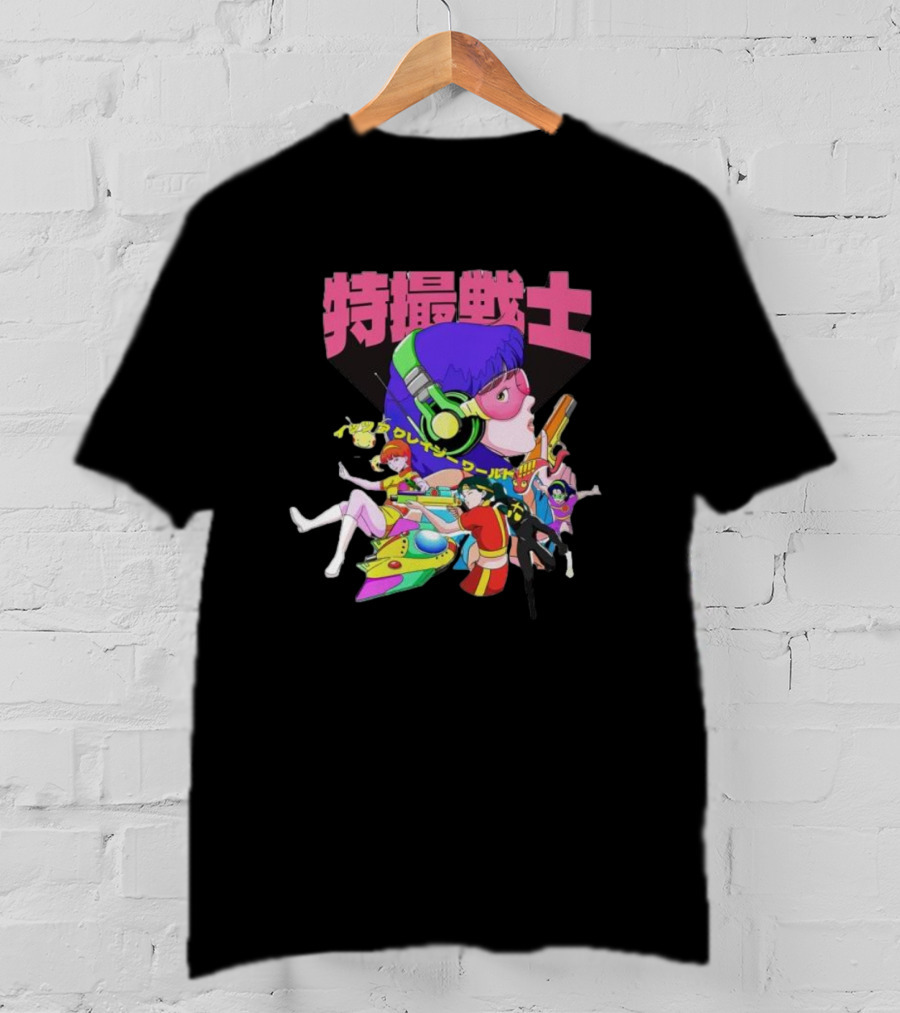 Popkiller Tokusatsu Senshi Retro Anime Heroes Japanese Text Neon T-Shirt