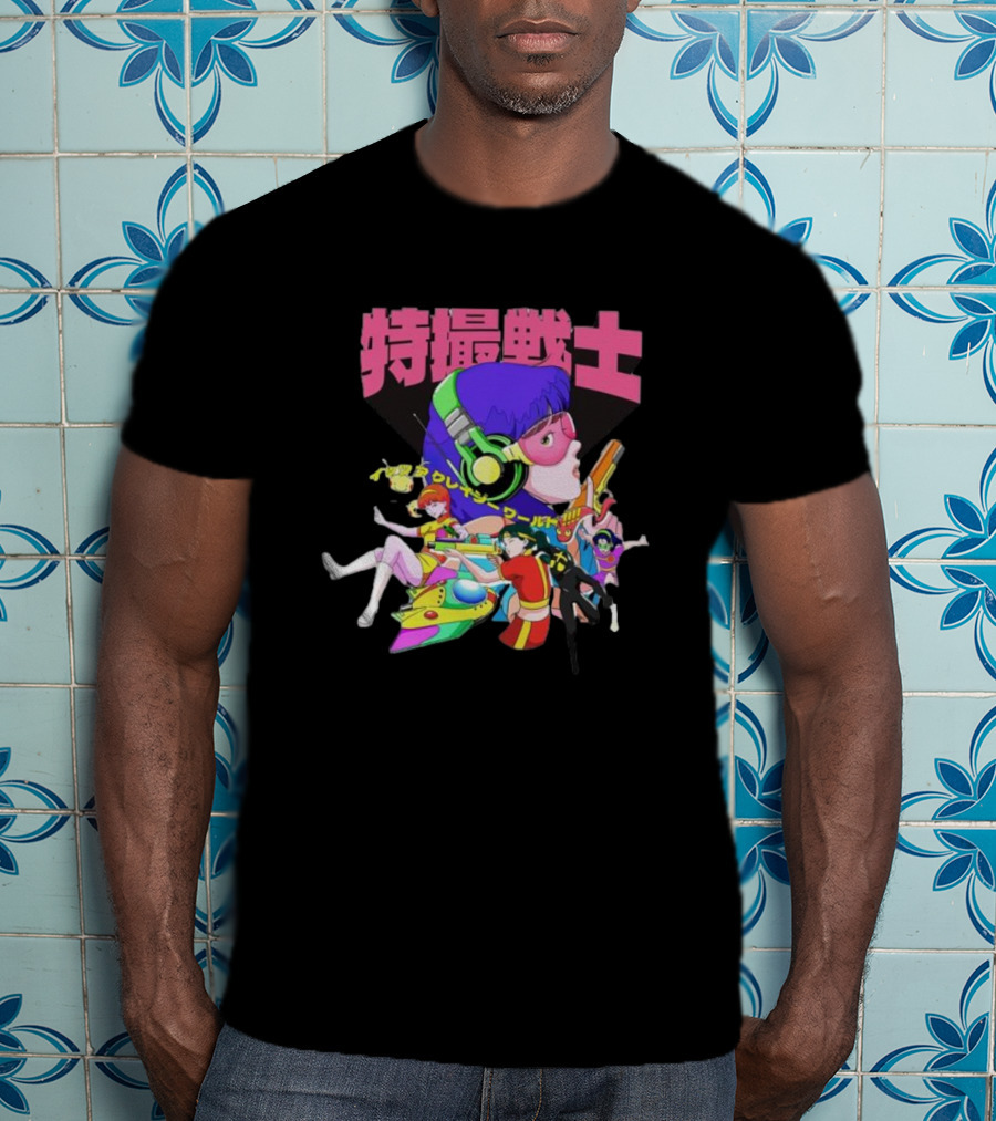 Popkiller Tokusatsu Senshi Retro Anime Heroes Japanese Text Neon T-Shirt