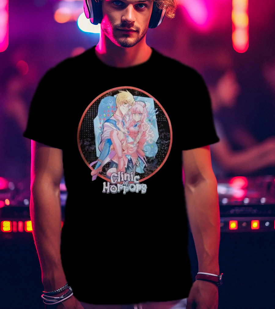 Clinic Of Horrors Anime Characters In Pink And Blue Circle T-Shirt