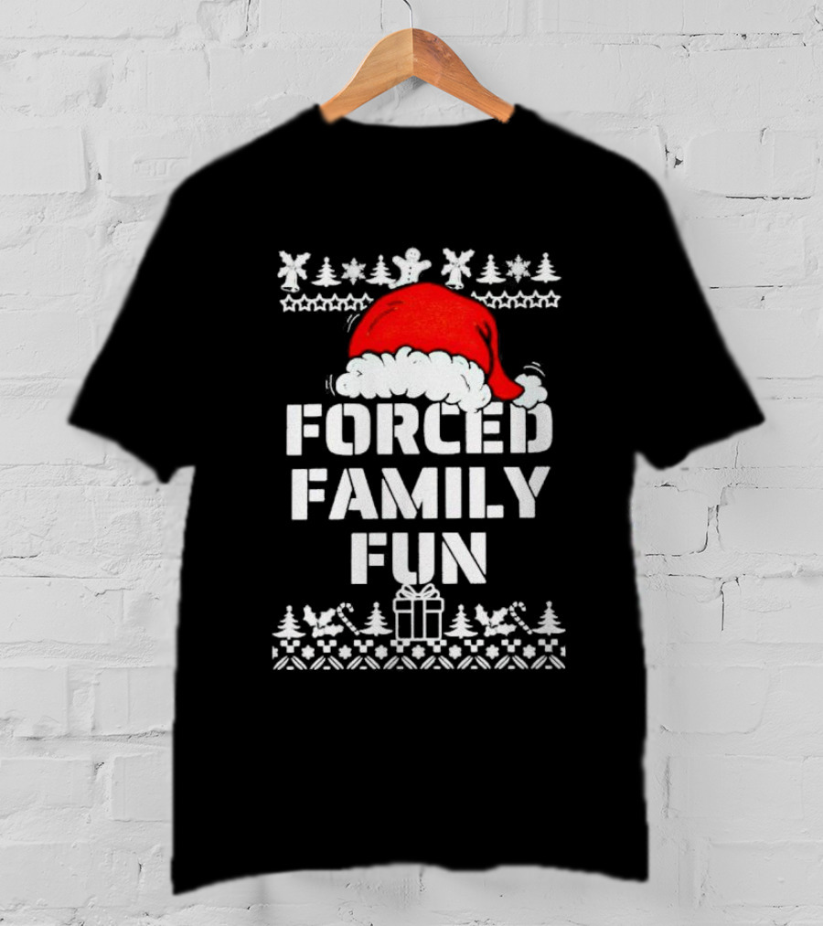 Forced Family Fun Christmas Santa Hat Trees Presents T-Shirt