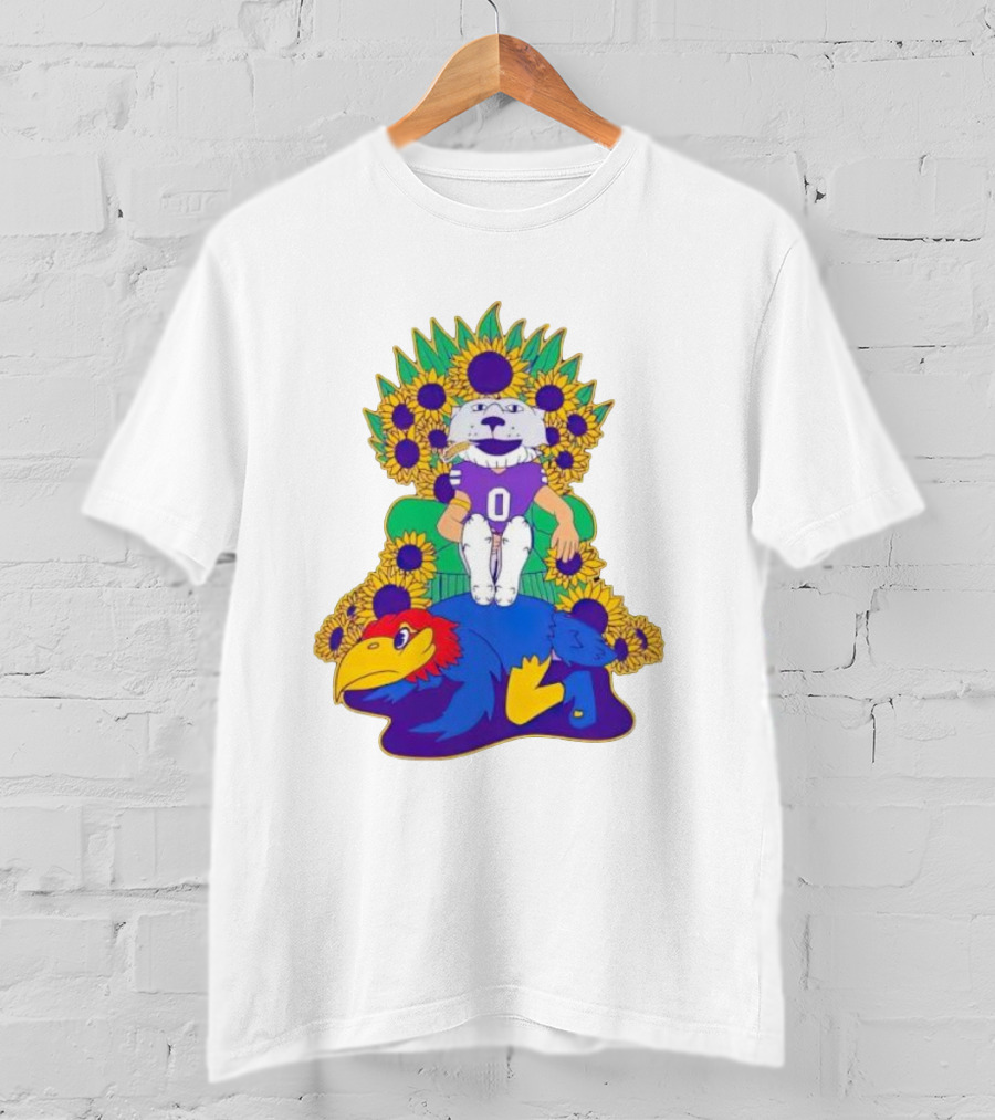 Willie Wildcats Sitting Victorious On Jayhawk Surrounded By Sunflowers T-Shirt