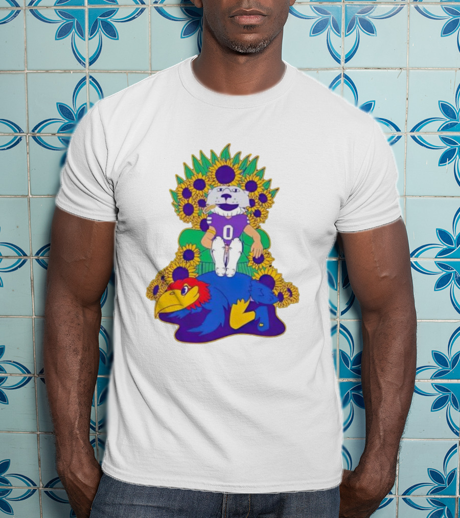Willie Wildcats Sitting Victorious On Jayhawk Surrounded By Sunflowers T-Shirt