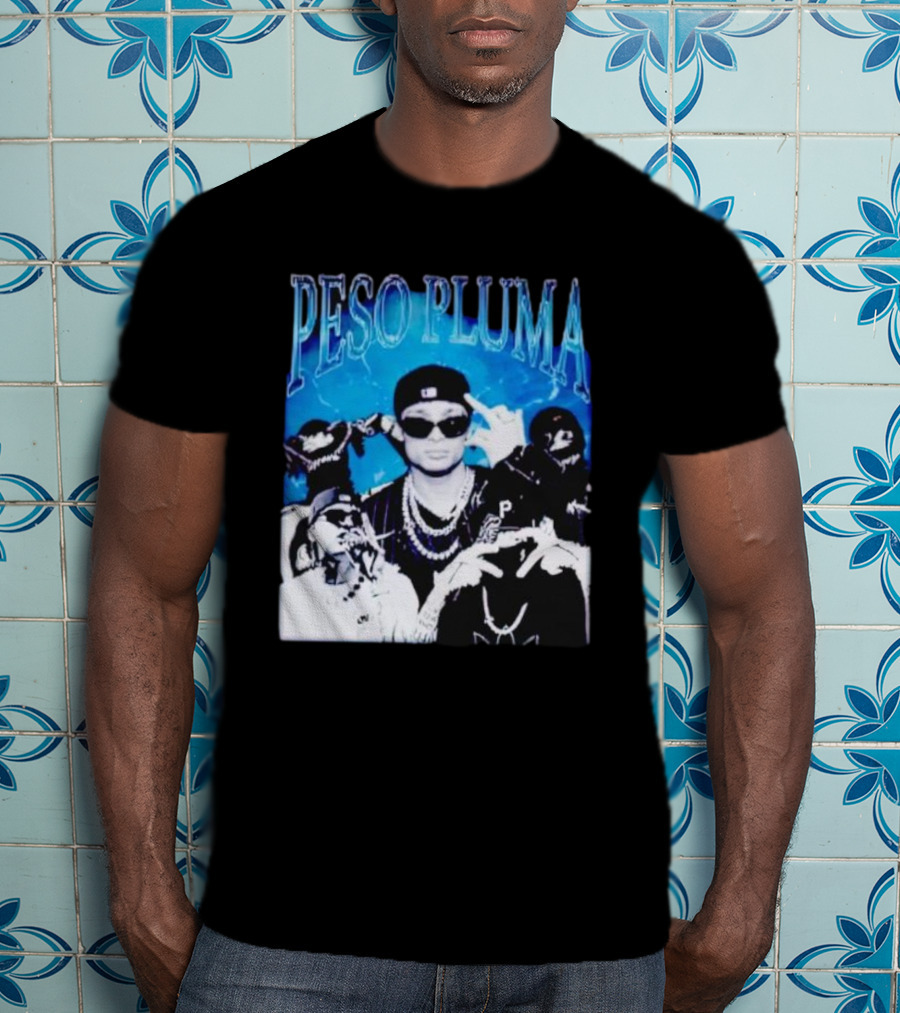Peso Pluma Vintage Hip Hop Style Blue Tones T-Shirt