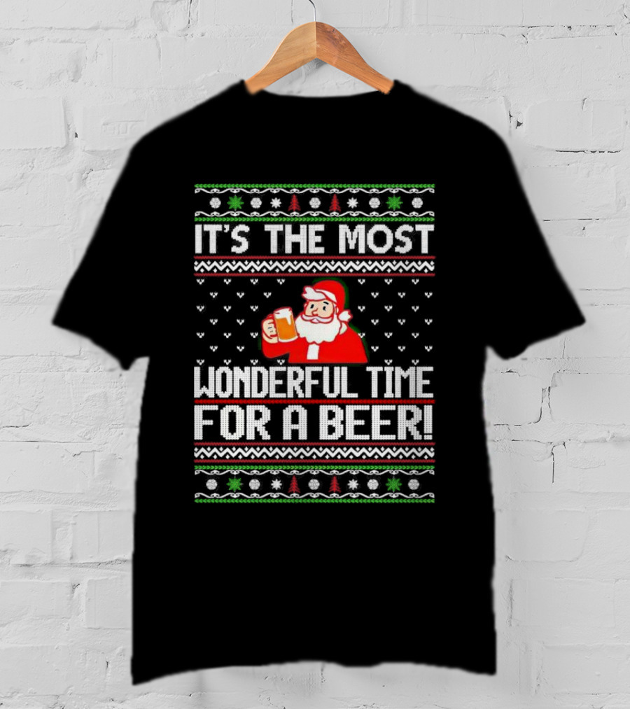 It's The Most Wonderful Time For A Beer Santa Christmas T-Shirt