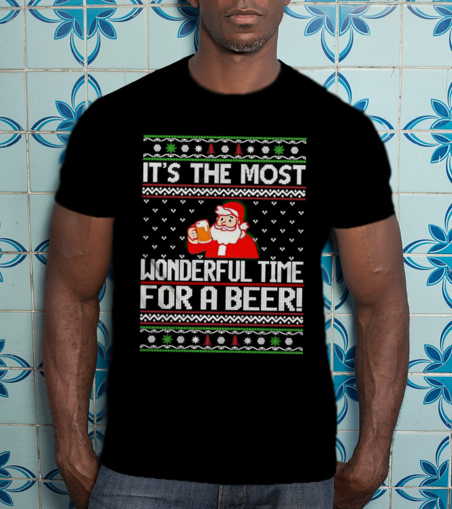 It's The Most Wonderful Time For A Beer Santa Christmas T-Shirt