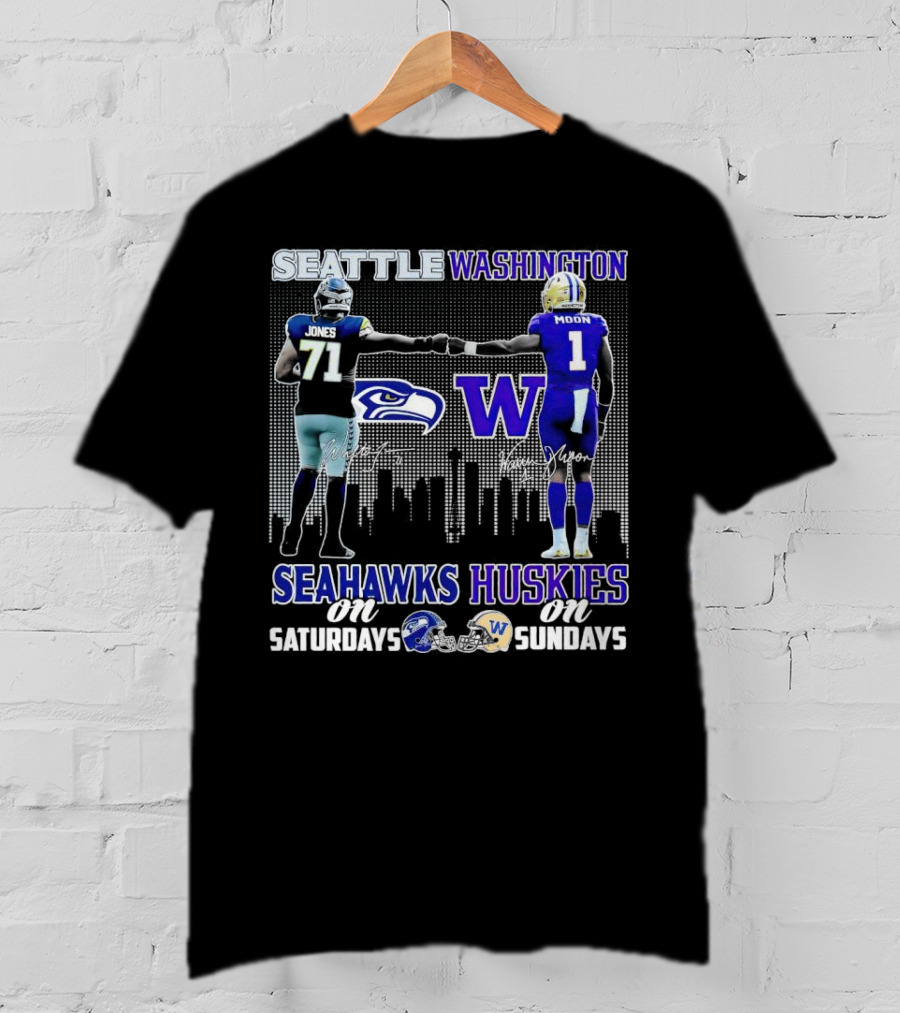 Seattle Seahawks Jones Saturdays Washington Huskies Moon Sundays T-Shirt