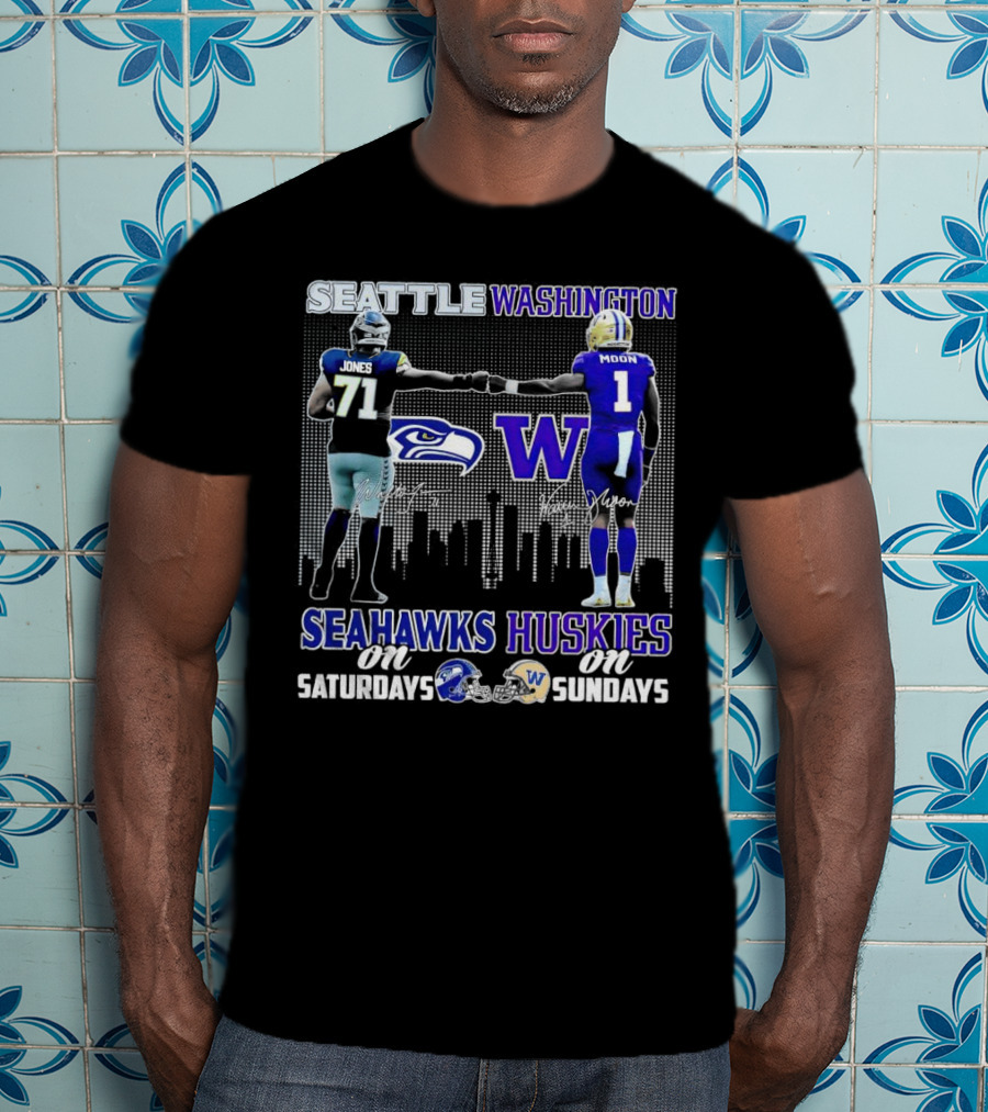 Seattle Seahawks Jones Saturdays Washington Huskies Moon Sundays T-Shirt