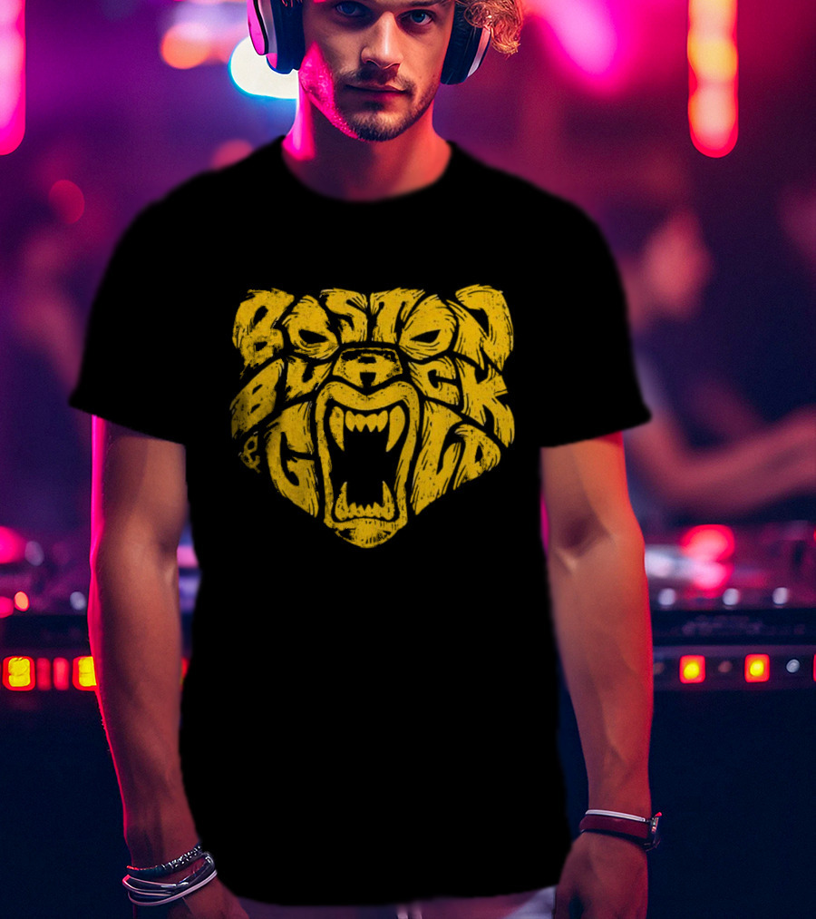 Boston Black And Gold Bear Face T-Shirt