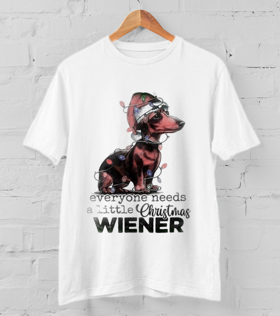 Everyone Needs A Little Christmas Wiener Dachshund With Lights And Santa Hat T-Shirt