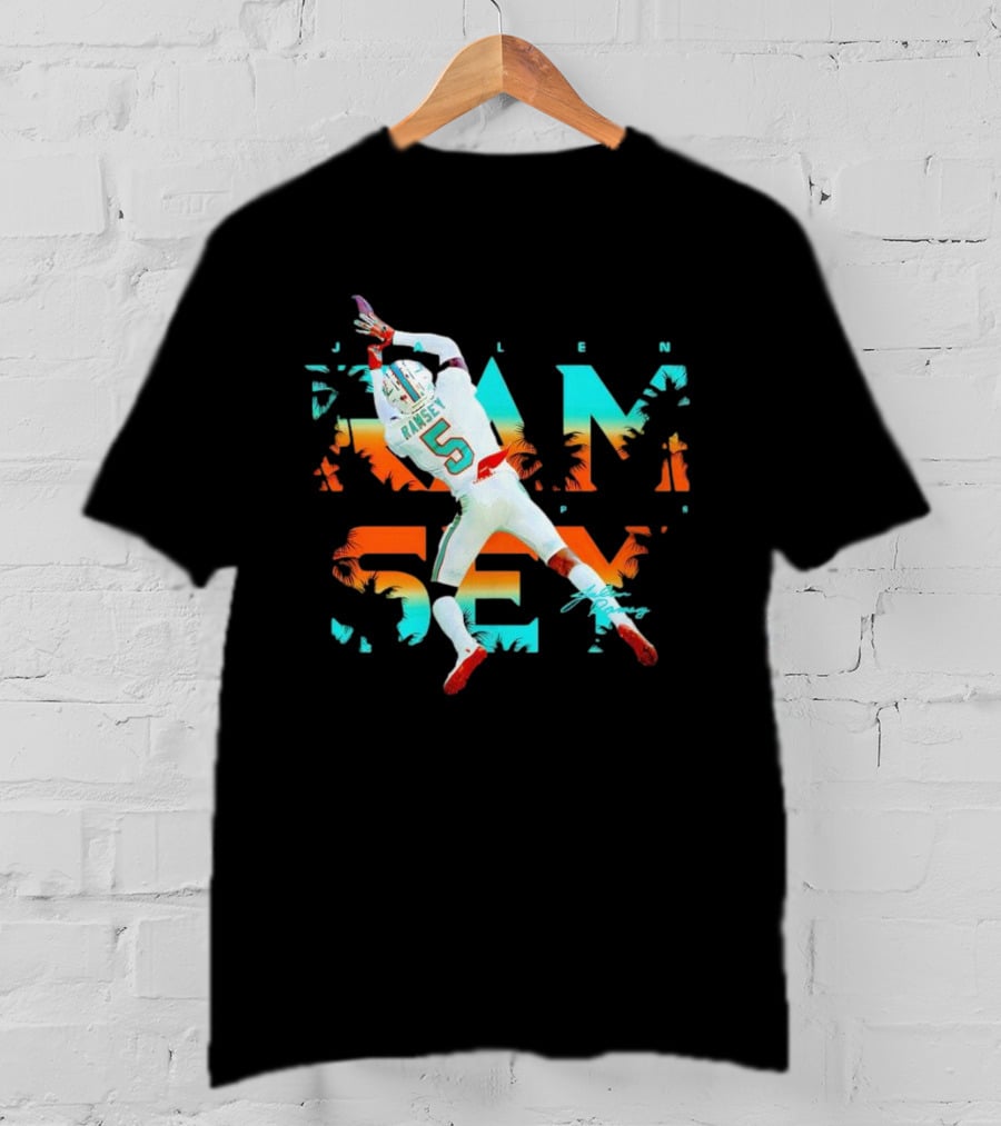 Jalen Ramsey Dolphins Interception Palm Sunset T-Shirt