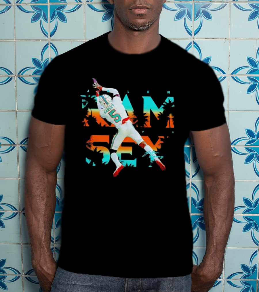 Jalen Ramsey Dolphins Interception Palm Sunset T-Shirt