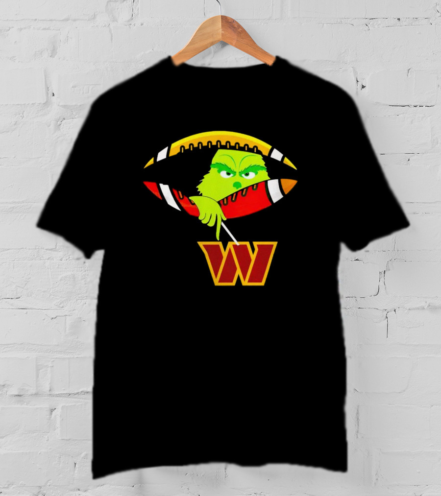 Washington Commanders Grinch Holding Football T-Shirt