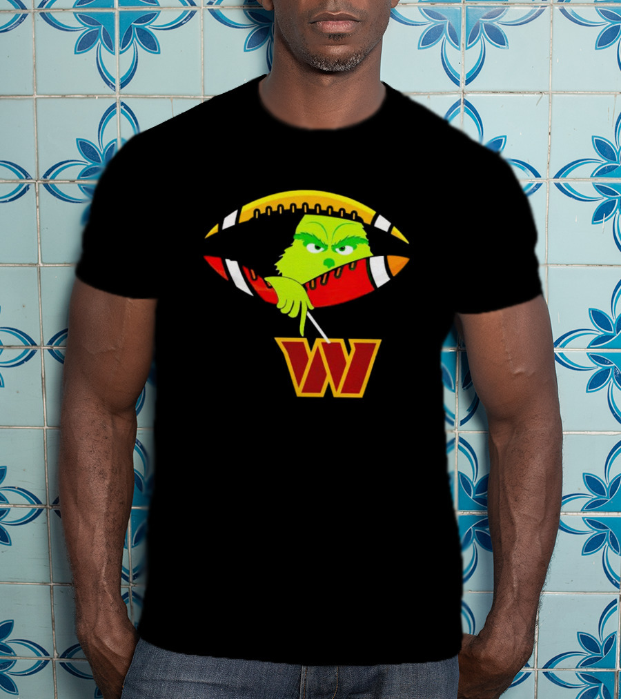 Washington Commanders Grinch Holding Football T-Shirt