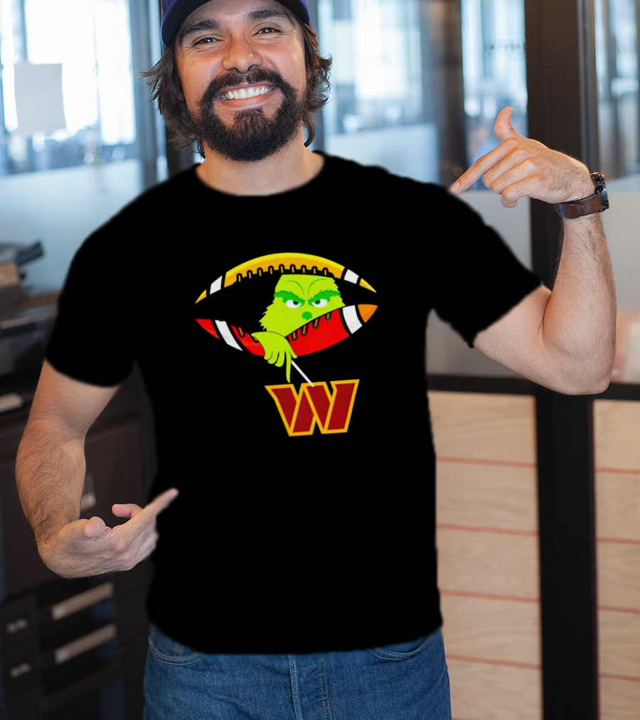 Washington Commanders Grinch Holding Football T-Shirt