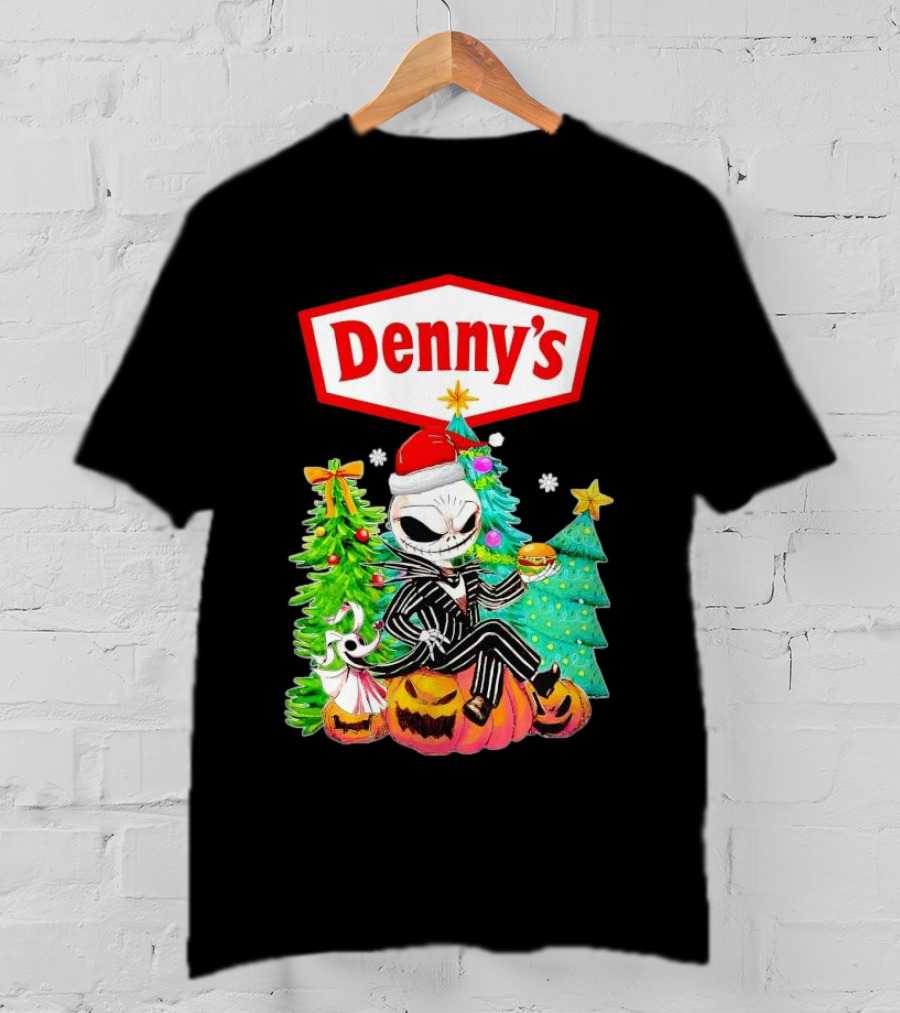 Denny’s Jack Skellington Santa Sitting On Pumpkins With Christmas Trees T-Shirt