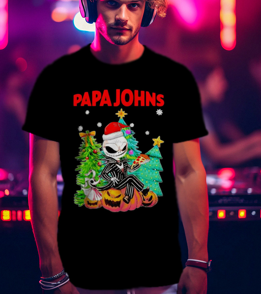 Jack Skellington Papa Johns Christmas Pumpkin Tree T-Shirt
