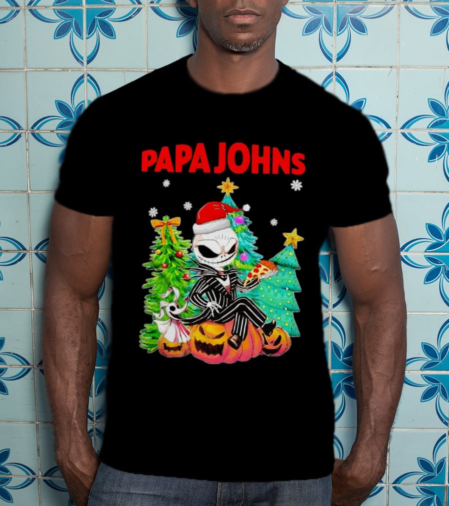 Jack Skellington Papa Johns Christmas Pumpkin Tree T-Shirt