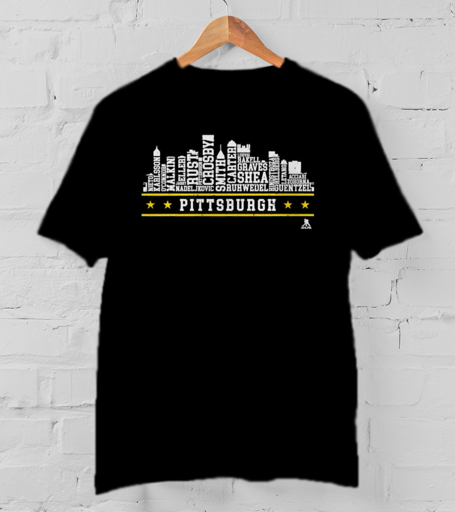 Pittsburgh Hockey Players Skyline Roster Crosby Malkin Guentzel Rust Smith Carter T-Shirt