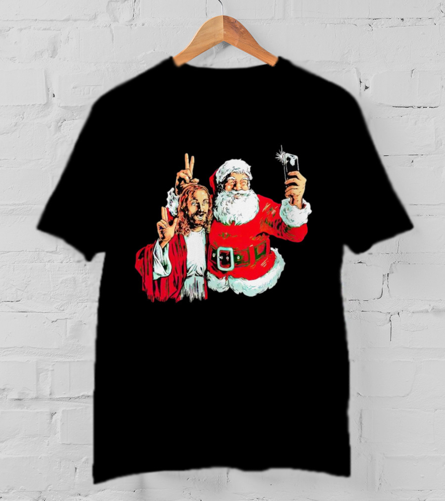 Santa And Jesus Taking Selfie Best Friends Christmas T-Shirt