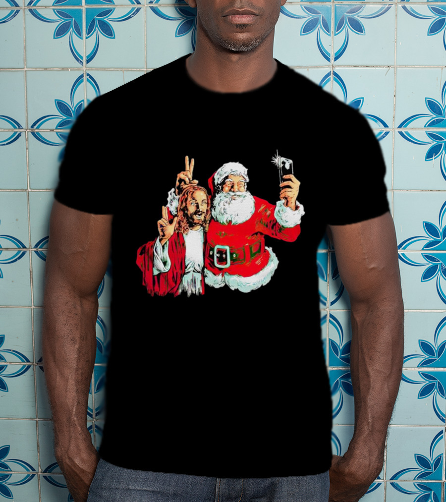 Santa And Jesus Taking Selfie Best Friends Christmas T-Shirt