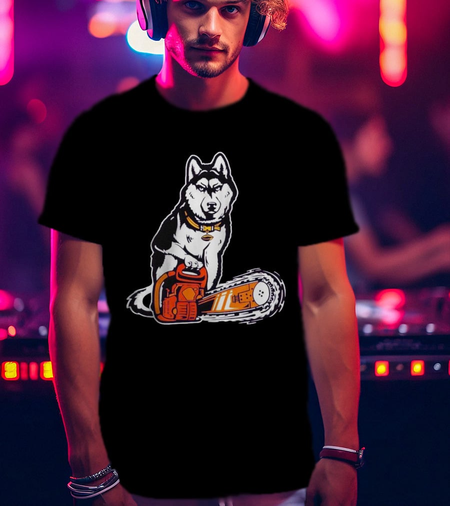 Washington Huskies Beaver Buster Chainsaw Dog T-Shirt