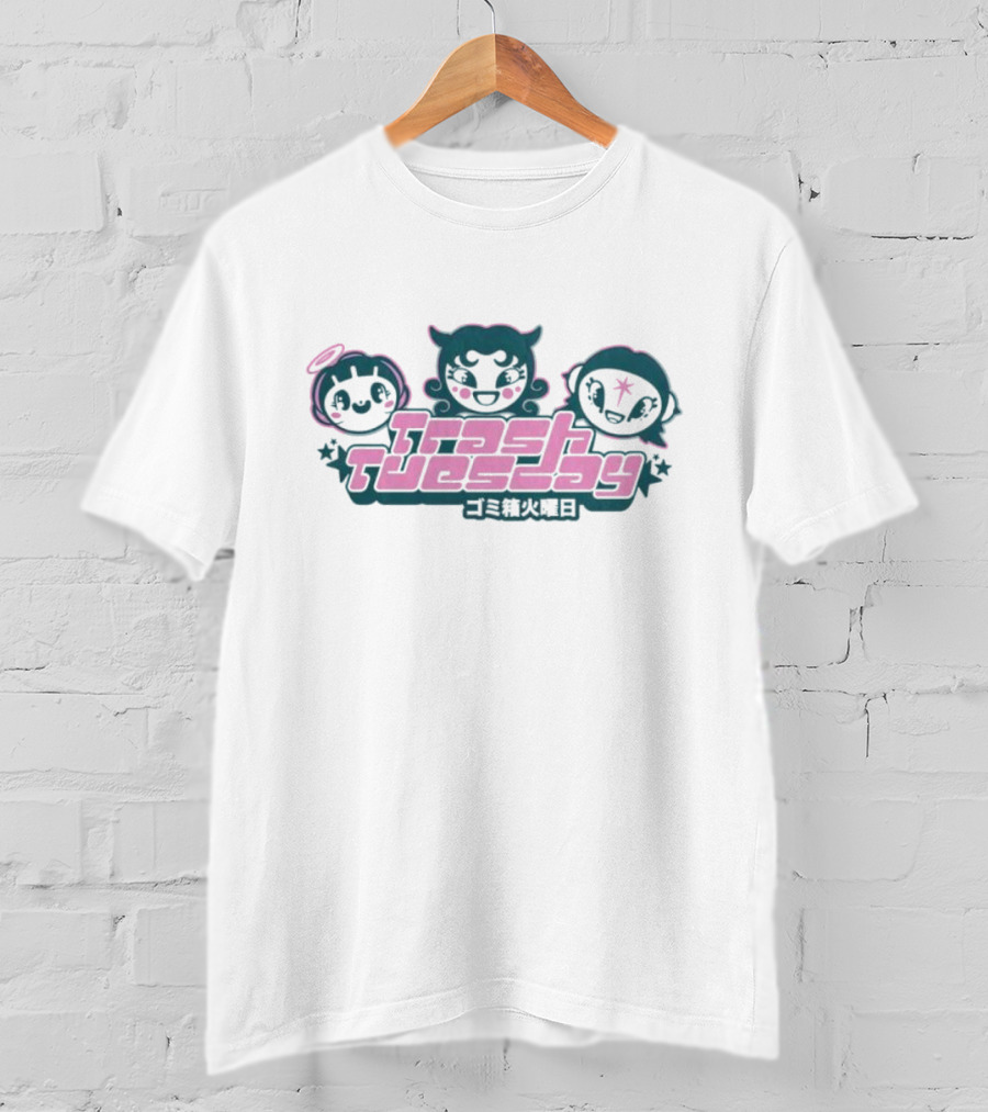 Trash Tuesday Anime Style Characters With Japanese Text Y2K Aesthetic T-Shirt