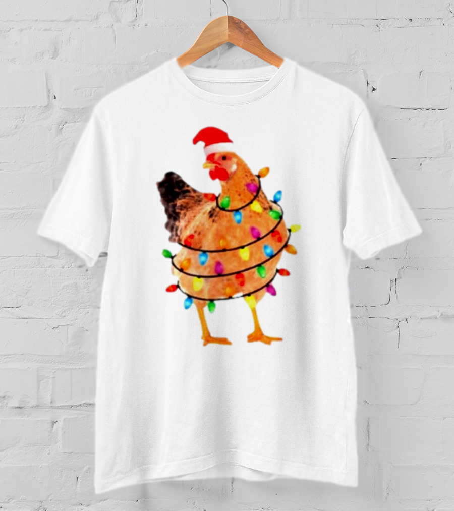 Santa Chicken Wrapped In Christmas Lights T-Shirt